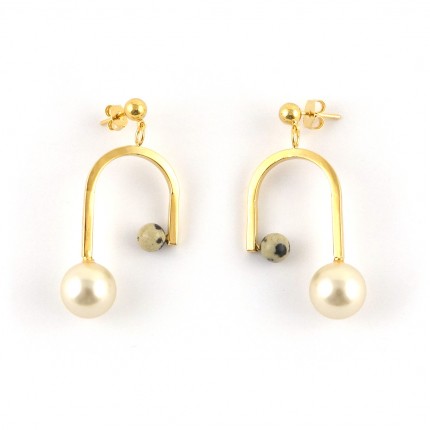 Boucles d'oreilles doré, perles Swarovski, pierres Jaspa
