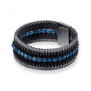 Bracelet en cuir et perles d'agate bleues