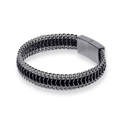 Bracelet cuir et chaîne argentée