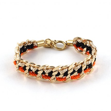 Bracelet doré or 18 k, double chaîne, rubans, cordons 