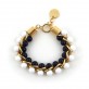 Bracelet plaque or 18 k, perles de verre bleues et blanches