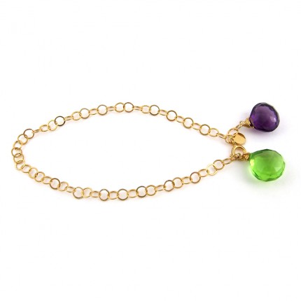 Bracelet en vermeil, quartz vert et violet