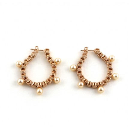 Boucles d'oreilles dorées or rose, perles Swarovski